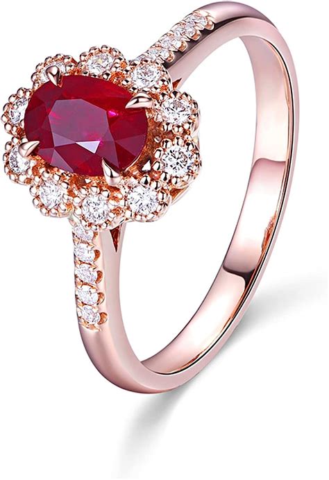 Amody Anniversary Rings Ruby Ring For Women 18k Rose Gold Flower 06ct