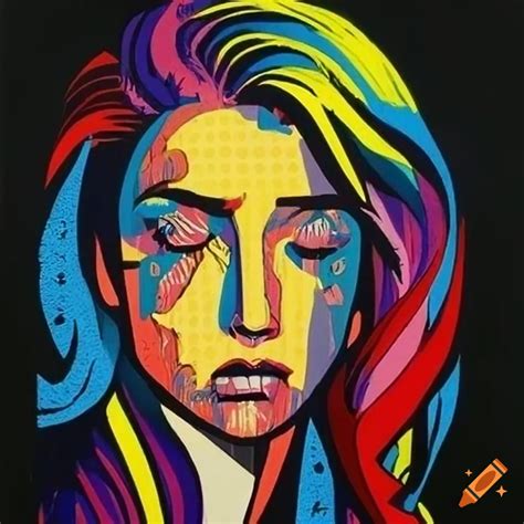Vibrant Pop Art Sad Portrait By Roy Lichtenstein