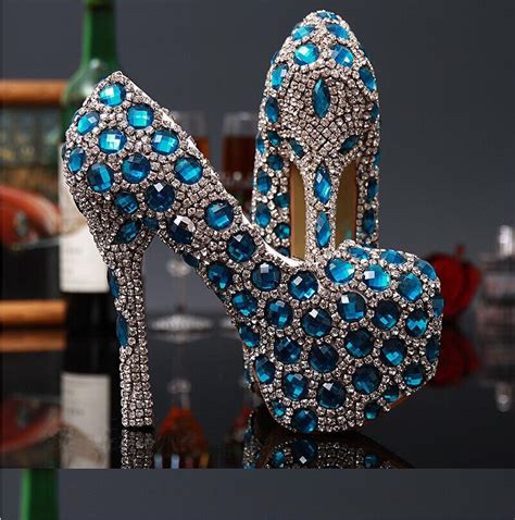 Sexy Glamorous Wedding Shoes Shiny Turquoise Crystal Decked Stiletto
