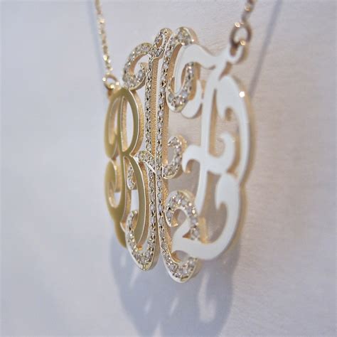 Medium 14k Gold Monogram Necklace With Diamond Middle Initial Etsy