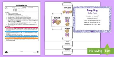 Eyfs Roll A Place Positional Language Busy Bag Plan And Resource Pack