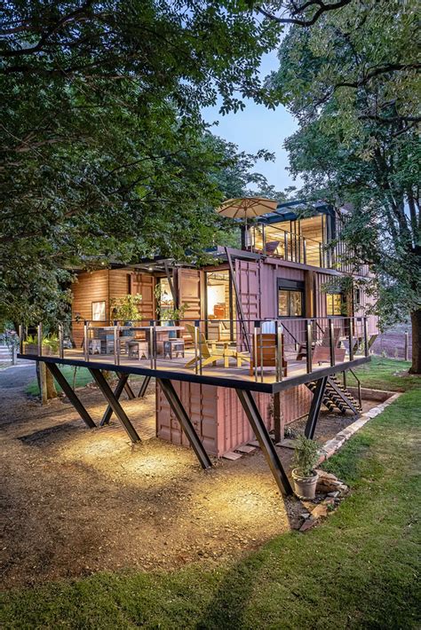 Beautiful Shipping Container House Raised Among The Tree Canopies