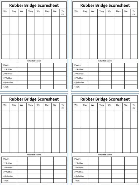 Bridge Score Card Template