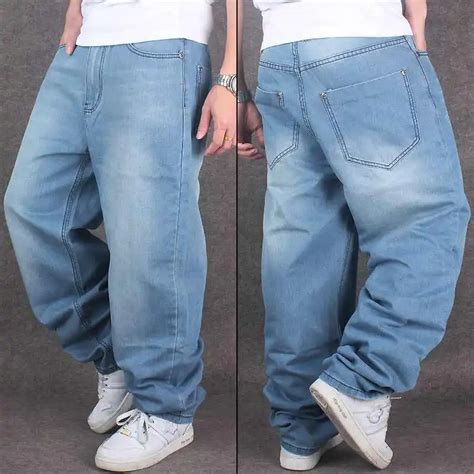 Fashion Mens Baggy Hip Hop Jeans Plus Big Size 30 46 Streetwear Light
