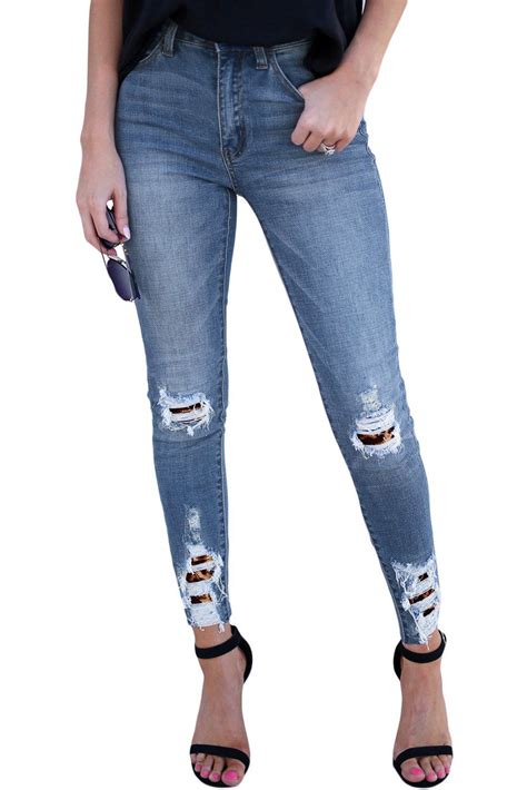 Let S Talk Leopard Skinny Jeans Flannel Lined Jeans Distressed