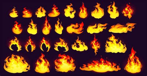Free Vector Burning Fire Collection Yellow And Orange Flame Isolated