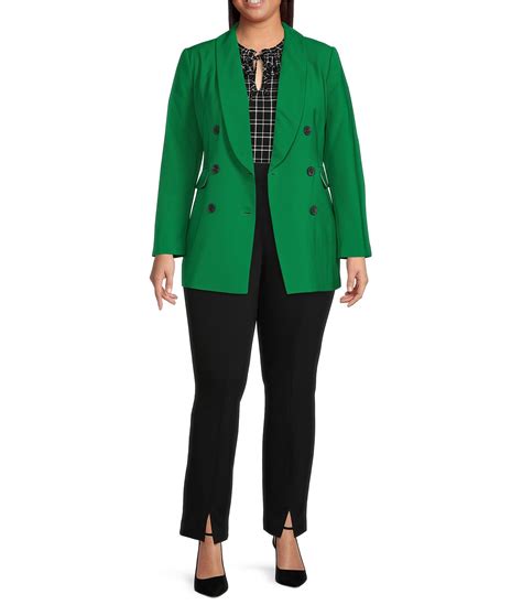 cece plus size twill double breasted shawl collar long sleeve blazer and ponte split front