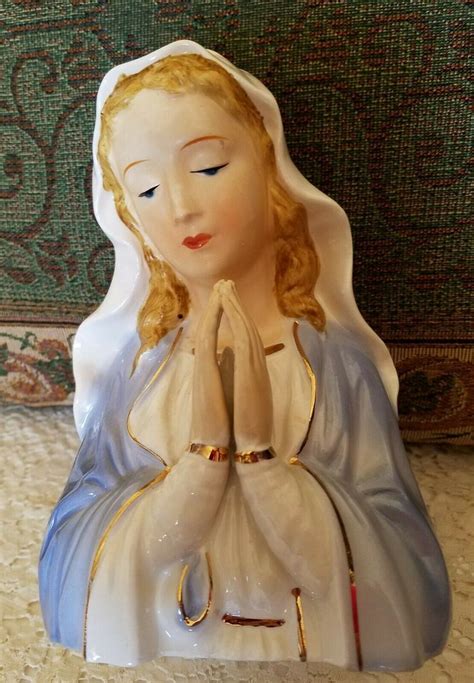 Virgin Mary Madonna Praying Porcelain Planter Figurine Bust ~ Made In