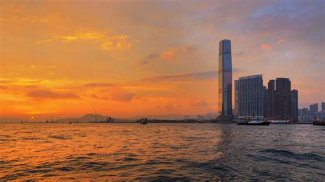 🥇 Sunset Buildings Skyscrapers Port Cities Skies Sea Wallpaper 83701