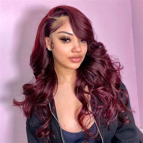 Curlyme Hair 99j Burgundy Color Body Wave Lace Front Wigs Pre Plucked