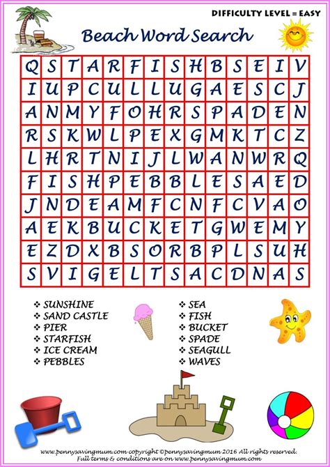 Beach Word Searches Easy And Hard Versions With Answers Penny Saving
