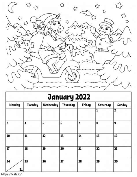 January 2022 Calendar Coloring Page