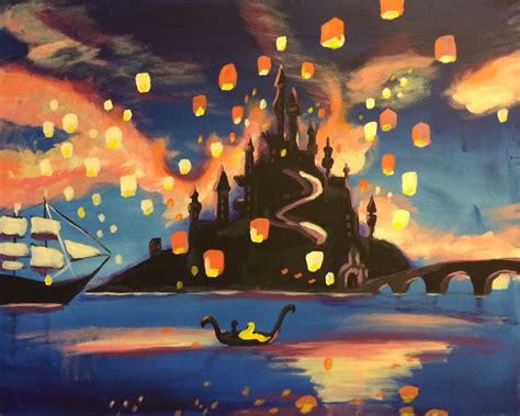 Rapunzel Lanterns Scene From Tangled Painting Disney Gemälde