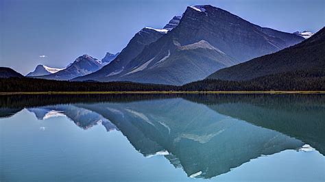 Hd Wallpaper Reflection Of Snowy Mountain On Body Of Water Under Full