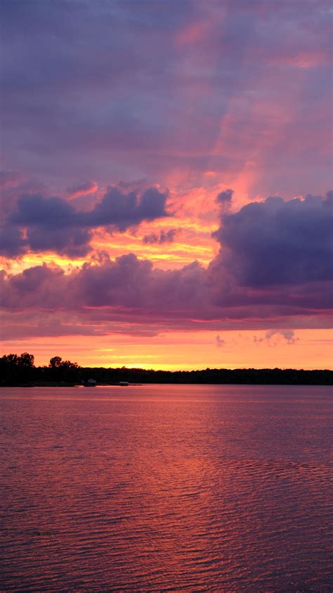 Wallpaper Sunset River Clouds Sky Dusk