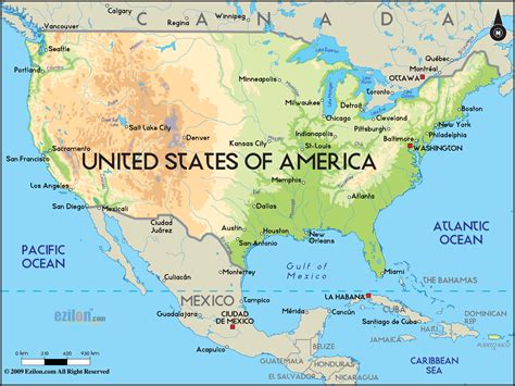 Geographical Map Of The United States Of America Ezilon Maps
