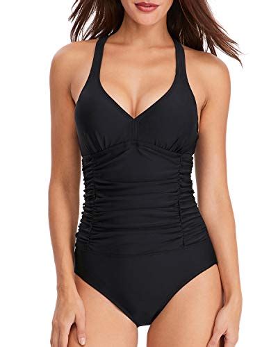 Haivido V Neck One Piece Swimsuits With Ruching Bathing Suits Tummy Control Beach Swimwear For