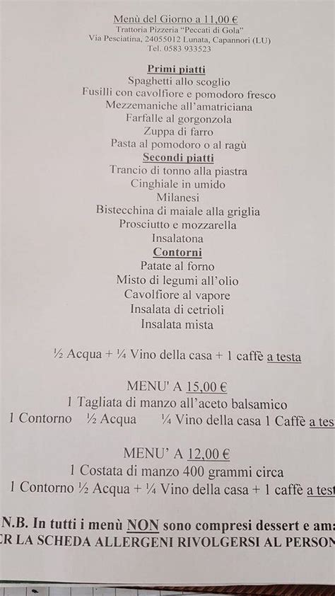 Speisekarte Von Peccati Di Gola Restaurant Capannori Via Pesciatina