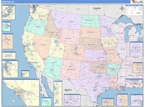 Us Western Regional Zip Code Wall Map Color Cast Style By Marketmaps