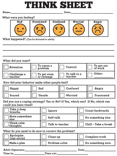 Free Printable Behavior Reflection Sheets