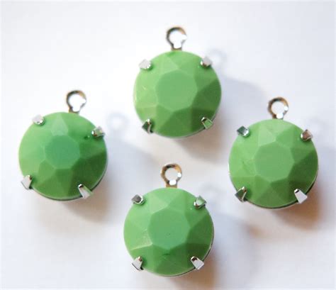 Vintage Opaque Green Faceted Glass Stones 1 Loop Silver Plated Etsy