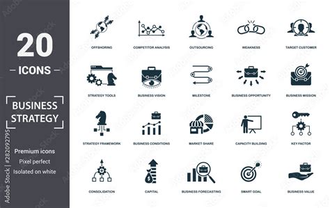 Business Strategy Icon Set Contain Filled Flat Business Vision