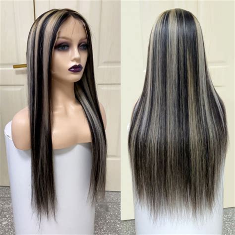 Straight Black Wigs With Gray Highlights Ombre Wig West Kiss Hair