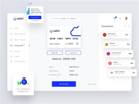 How to change your credit card pin. Airtm Virtual card home by Prakhar Neel Sharma on Dribbble
