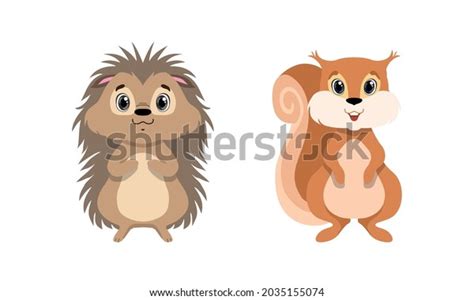 Cute Woodland Animals Squirrel Hedgehog Vector Stock Vector Royalty