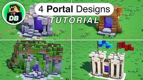 Minecraft How To Build 4 Nether Portal Designs Tutorial Youtube