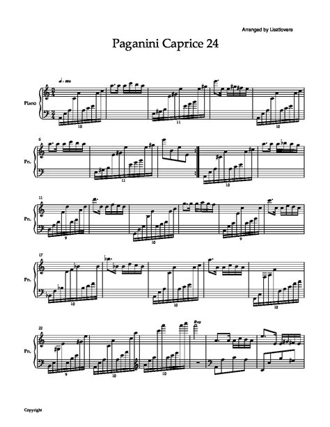 Sheet Music Paganini Caprice 24 Piano Variations