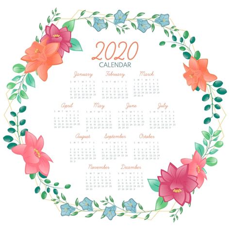 Free Vector Floral 2020 Calendar Template