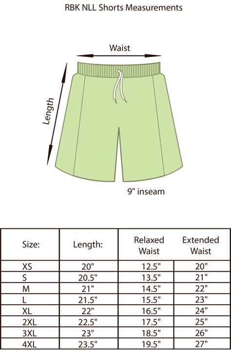 Mens Shorts Inseam Chart