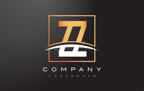 Zz Z Golden Letter Logo Design With Gold Square And Swoosh Stock