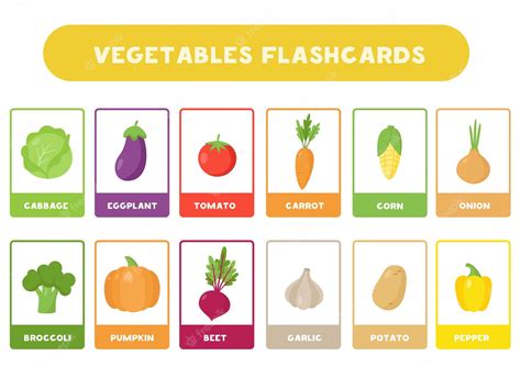 Premium Vector Flashcards For Kids With Cute Cartoon Vegetables