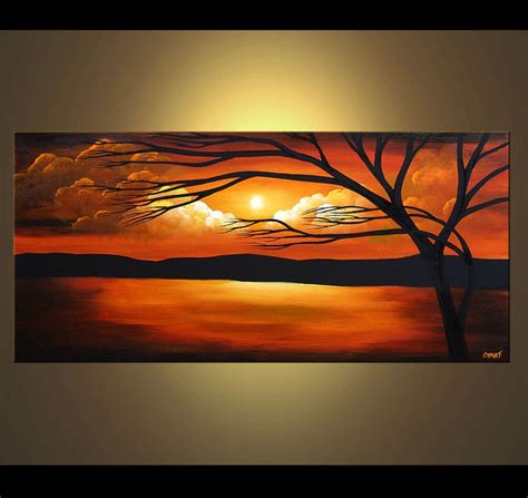 Landscape Painting Red Sunset Abstract Landscape 4098 Modern