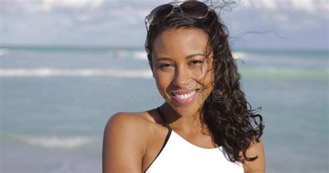 beautiful black woman in bikini on beach stock video video of happiness model 113058073