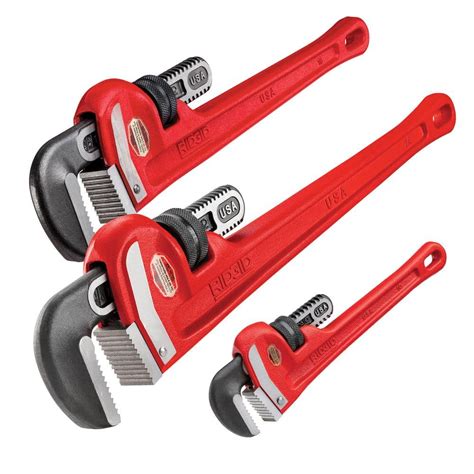 Ridgid 10 In 18 In 24 In Straight Pipe Wrench 3 Pc Set For Heavy