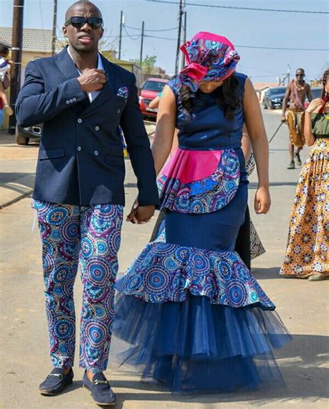 Clipkulture Zulu Bride And Groom In Shweshwe Print Traditional Wedding Outfit