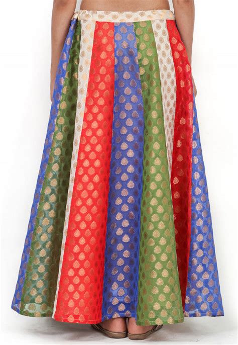 Woven Chanderi Silk Brocade Skirt In Multicolor Bnj603