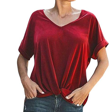 Women Casual Short Sleeve T-shirt Casual Loose Soild V Neck Top Blouse | Casual shirts, Casual ...