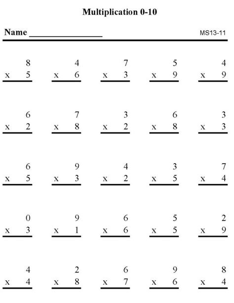 Bluebonkers Multiplication Practice Sheets 1 Digit Number P11