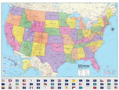 United States Wall Map Usa State Flags Poster Paper Folded Etsy