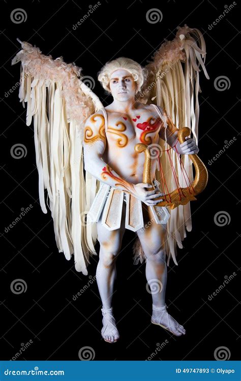 Valentines Day Cupid Man With Harp Stock Image Image Of Beautiful