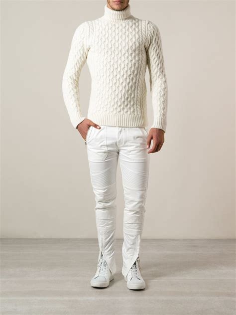 Lyst Diesel Cable Knit Turtleneck Sweater In White For Men