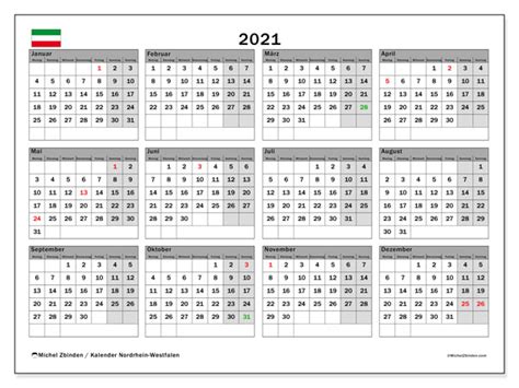 Suchen sie noch „jahreskalender & monatskalender zum ausdrucken? Kalender 2021, Nordrhein-Westfalen (Deutschland) - Michel Zbinden DE