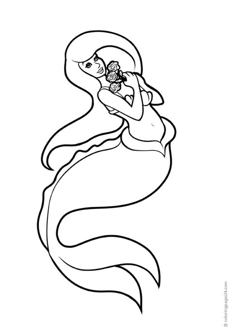 Mermaid Holds A Bouquet Of Roses Coloring Pages 24