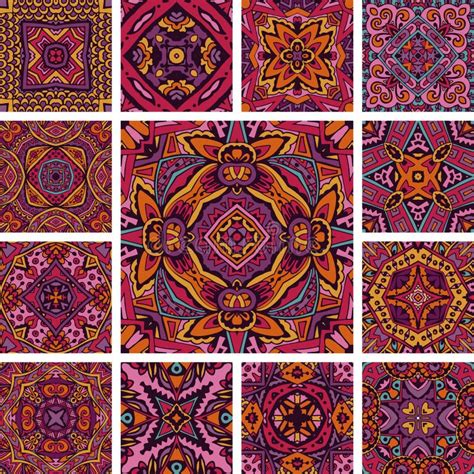Tiled Ethnic Pattern For Fabric Psychedelic Aztec Boho Set Abstract