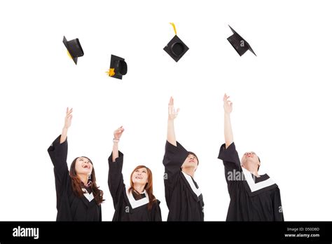 Happy Young Graduate Students Group Throwing The Hat Stock Photo Alamy