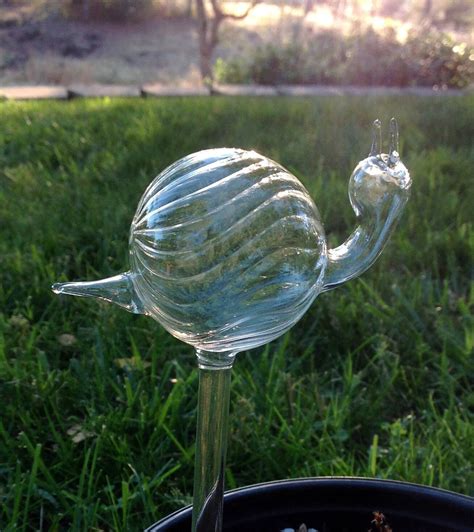 Set Of 3 Small Hand Blown Glass Self Watering Globes In Shape Of Mushr